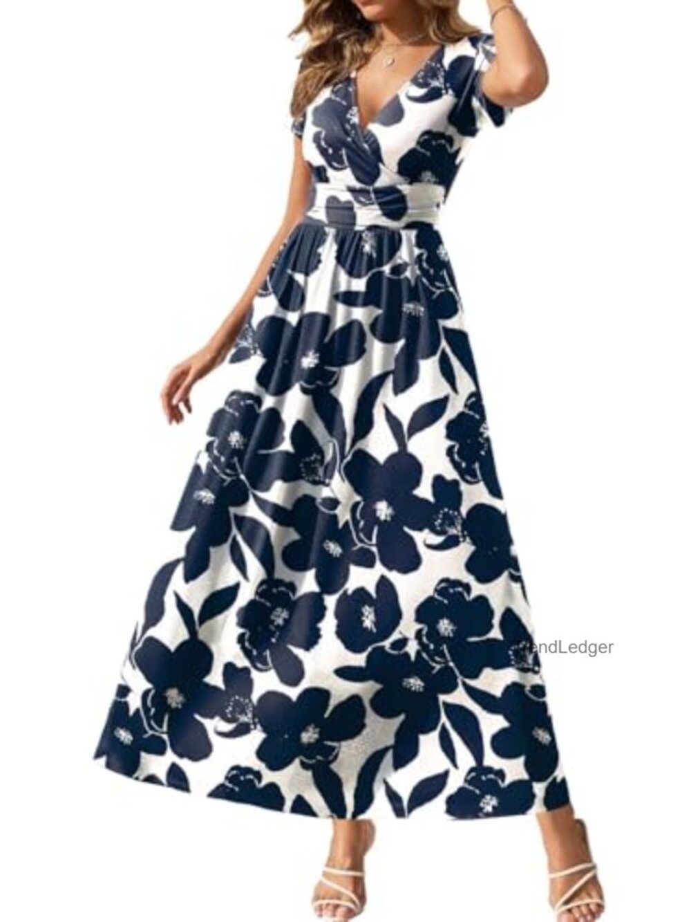 Women's Wrap Maxi Dress Short Sleeve with Pockets Floral Casual